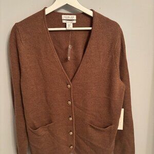 NWT Rachel Zoe Brown Women's Cardigan 100% Merino Wool Size Large